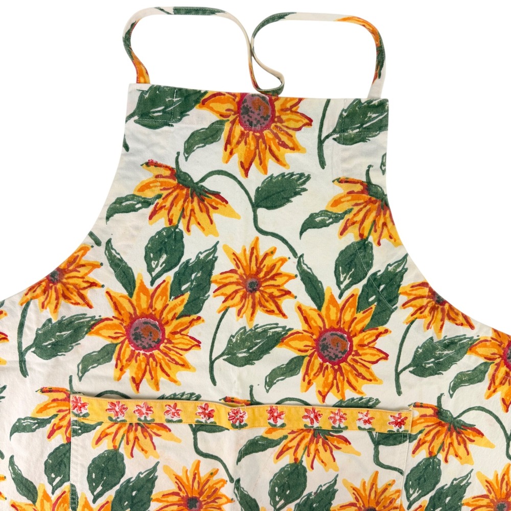 Pomegranate Inc Sunflower Floral Cotton Bib Apron Yellow Orange Made in India